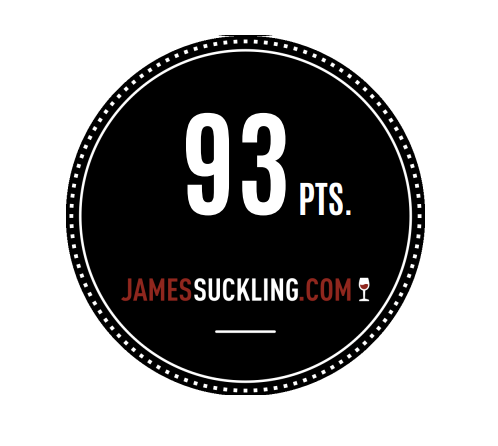 Black circle with border with 93 points and JamesSuckling.com in the center